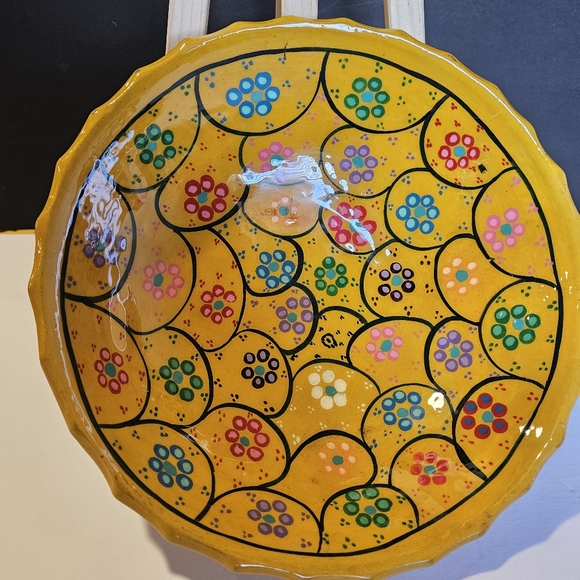 Colorful Mexican Talavera Pottery 3 Footed Bowl Orange w/ Flowers 9.5 inches - Picture 1 of 7